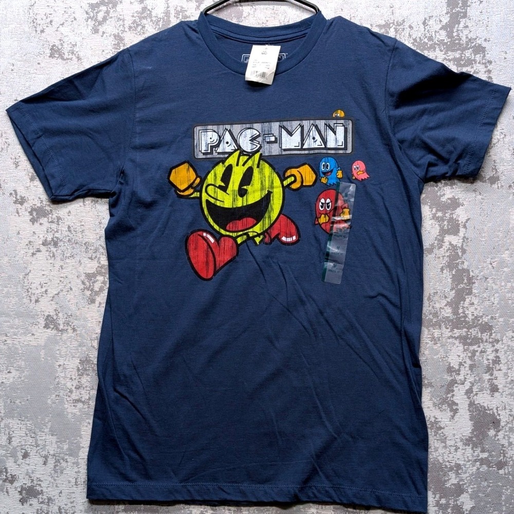 Pac-Man Mad Engine Mens Navy Blue Graphic T-Shirt Athletic Fit Medium J0006MS3